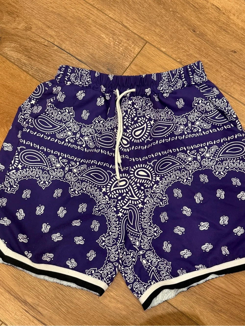 Men’s  Purple Bandana Print Drawstring Shorts
